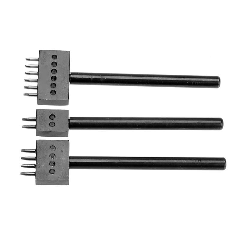 3pcs/Set 5mm Pitch 2 4 6 Prong Hardened Leather Hole Punch Leather Stitch Punching Tools Leathercraft Leather Craft Tool Kit