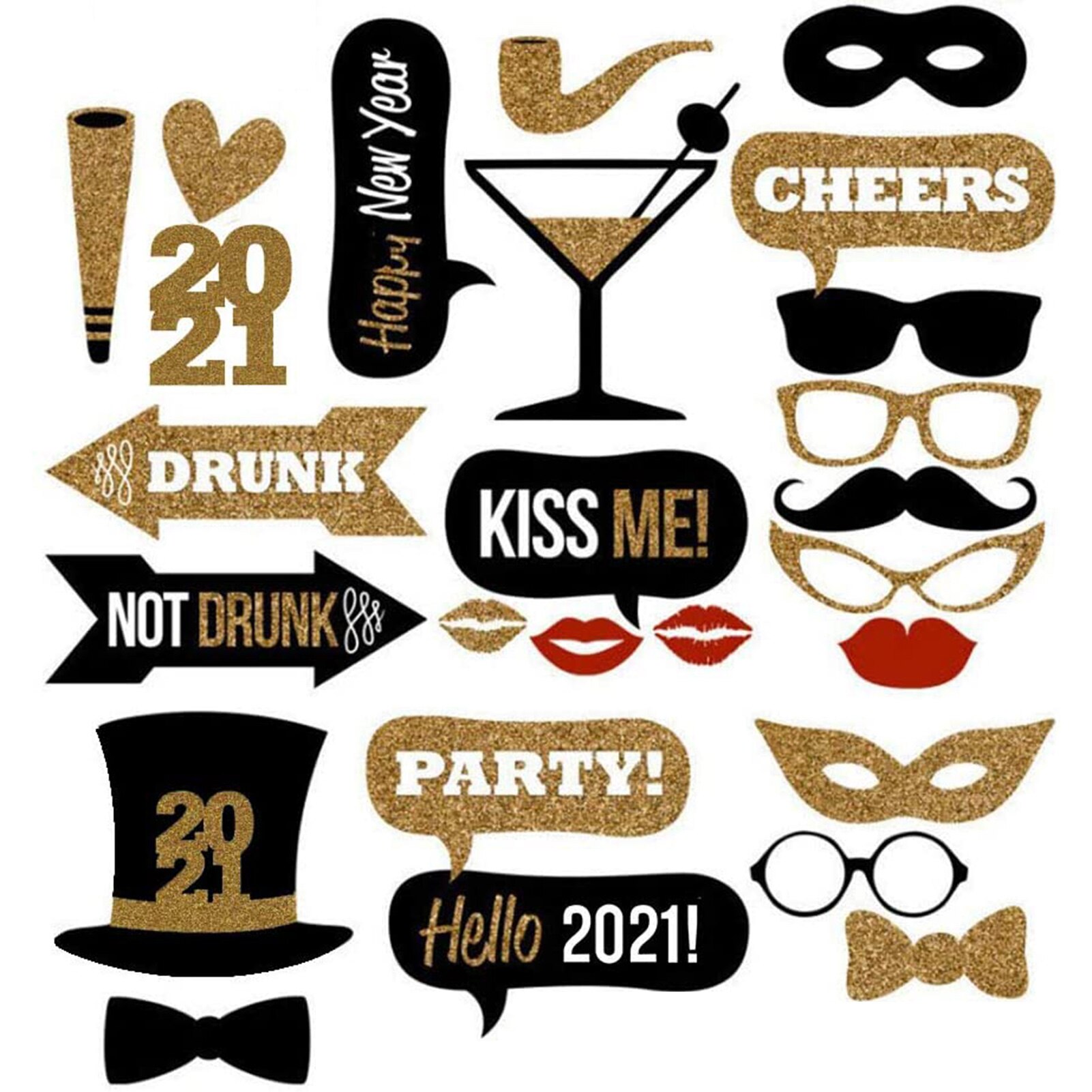 25 Stuks Gelukkig Nieuwjaar Photo Booth Props Kerst Feestartikelen Foto Props Gelukkig Nieuwjaar Decoraties Navidad