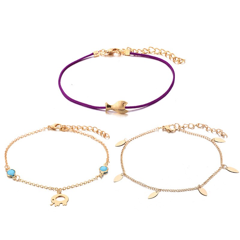 GUVIVI Gold Color Chain Bracelet on Leg Beach Ankle Jewelry Bohemian Pendant Anklets Beads Anklets for Women: SM0451