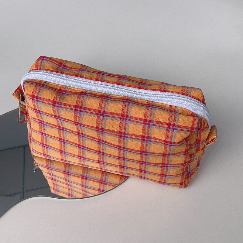 Trousse pour crayons à motifs vintage, pochettes pliable en tissu à carreaux, pour ranger les couleurs, accessoire de rangement pour l'école, les voyages, le maquillage, F136: Orange