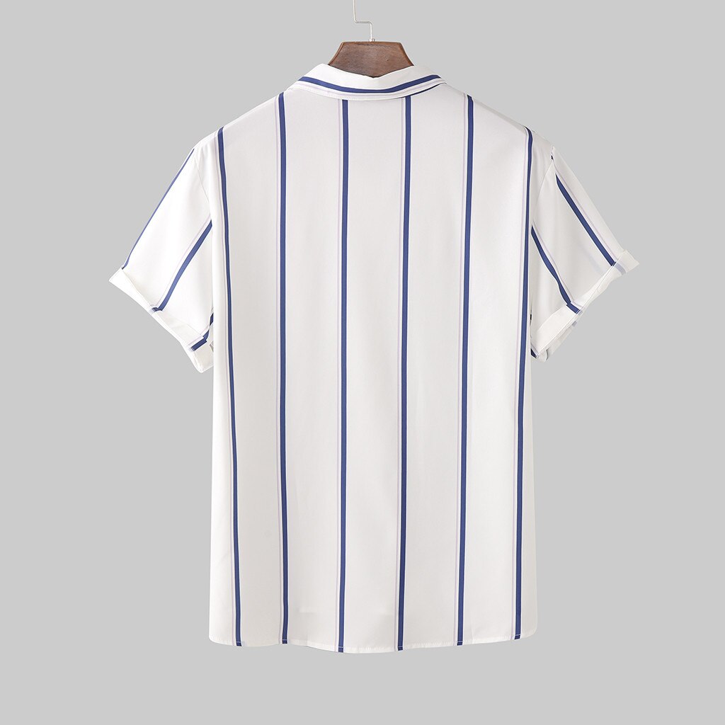 Mode Mannen Casual Shirt Gestreepte Korte Mouwen Revers Hals Ademend Blouse Camisa Masculina Street Shirts Mannen S-5xl