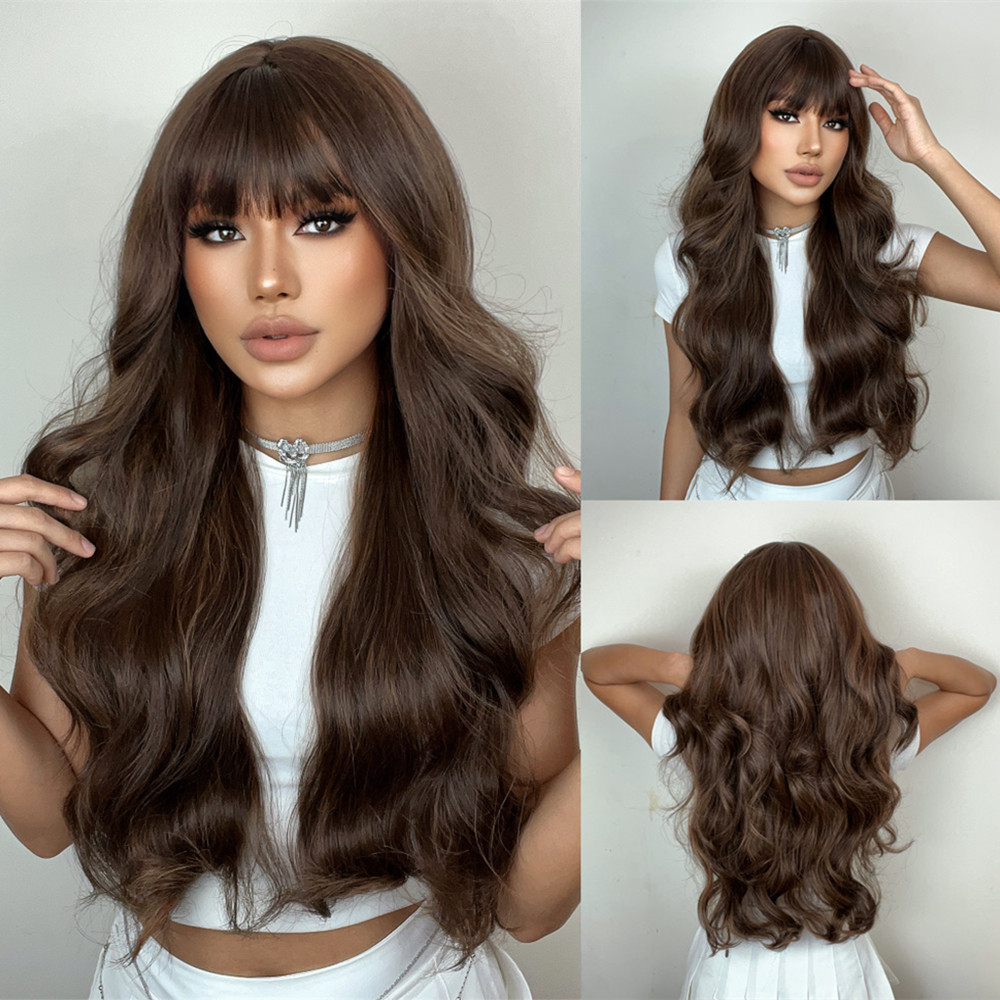 Peluca sintética rubia con flequillo recto Peluca de cosplay para mujer Peluca de seda de alta temperatura con ondas grandes y pelo largo y rizado: T1B/613