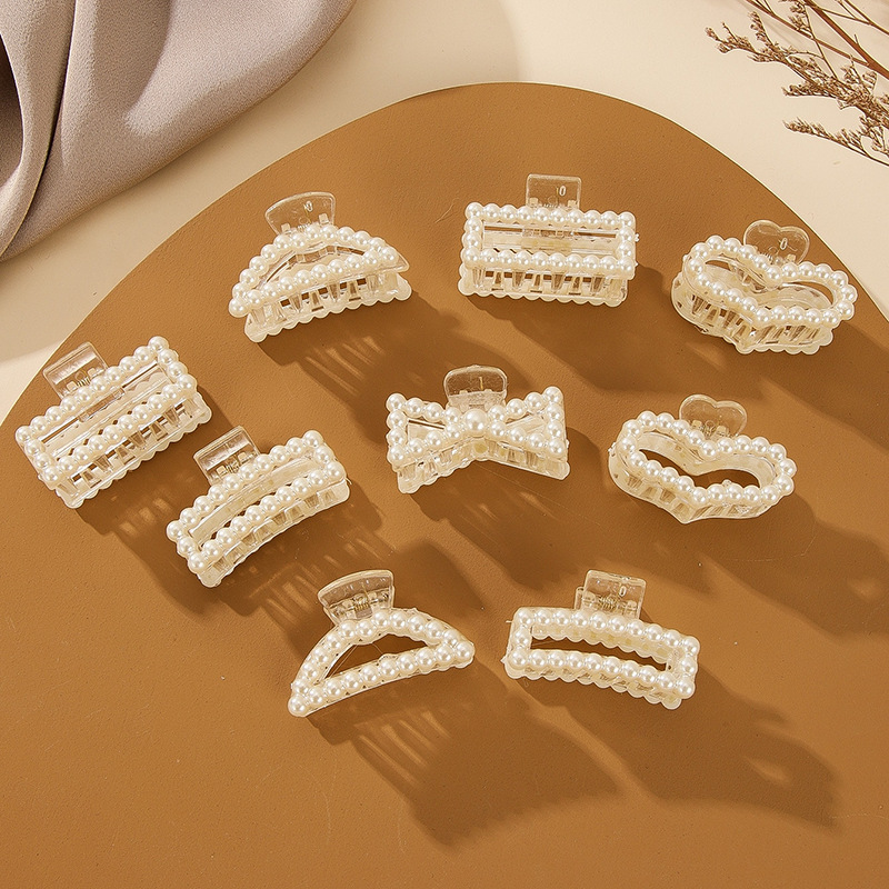 Pearls Beads Hairpin for Women Small Size Hair Claw Barrettes Headwear Horsetail Crab Hair Clip Hair Accessories