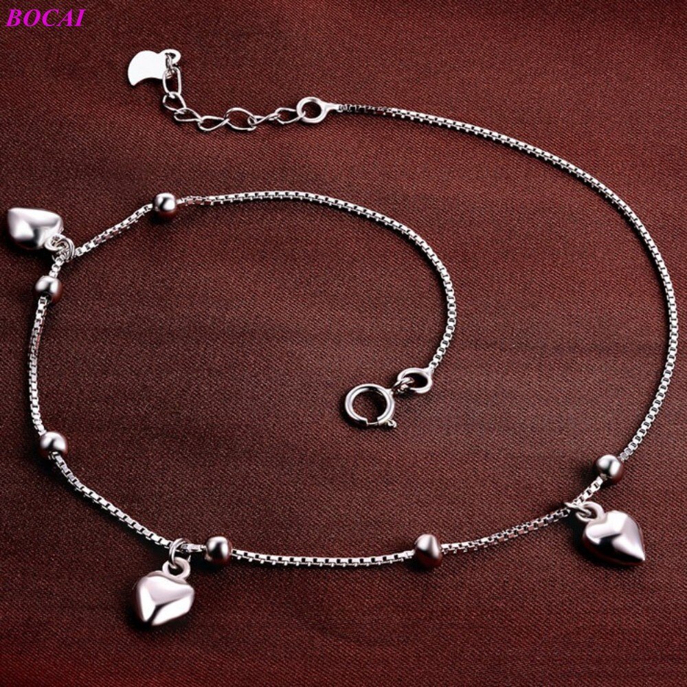 Bocai  s925 sterling zilveren enkelbandje ketting voor dames, eenvoudige liefdesbalvoet enkelbandje ketting, lovers 925 zilveren sieraden