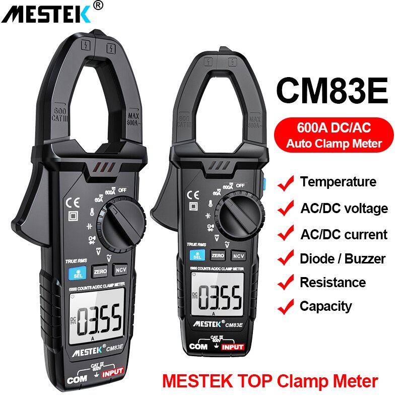 Digital AC DC Current Clamp Meter Auto Range 600A 6000 Counts True RMS Multimeter Resistance Frequency Tester NCV Ohm Tester