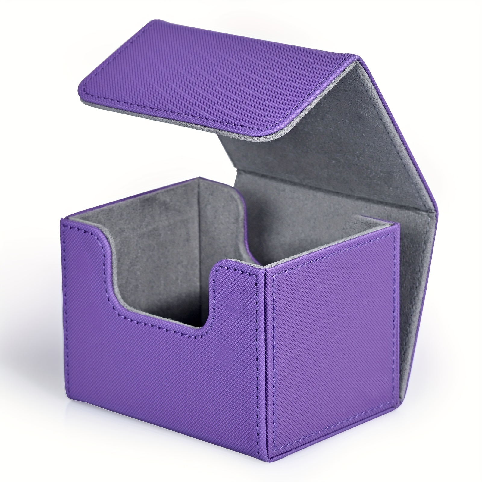 Card Deck Box , Card Storage Box Fits 100 single Sleeved Cards, PU Leather Strong Magnet Card Deck Case for TCG Cards: PURPLE