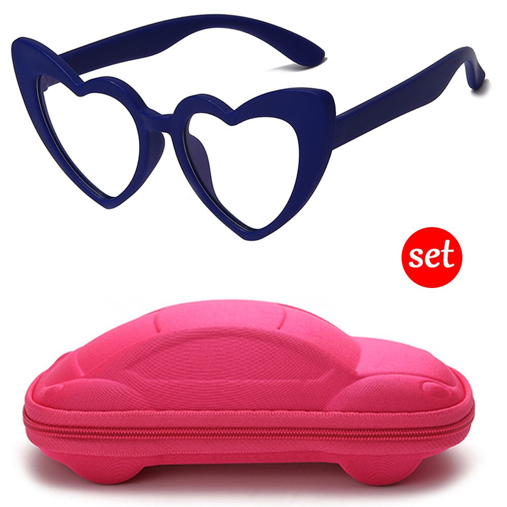 Longkeeper Hartvormige Anti-Blauw Licht Bril Kids Jongen Meisje TR90 Flexibele Frame Optische Brillen Kinderen Clear Lens Eyewear: blue-pinkcase