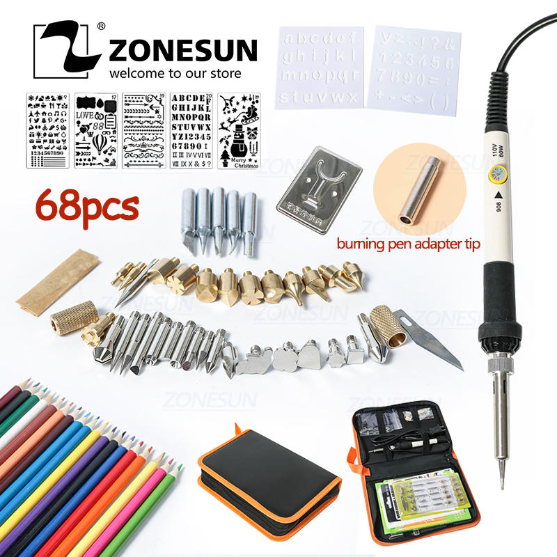 Zonesun Foliedruk Soldeerbout Carving Pyrography Hout Hulpmiddel Embossing Brandende Solderen Pen Set Lassen Tips Kit