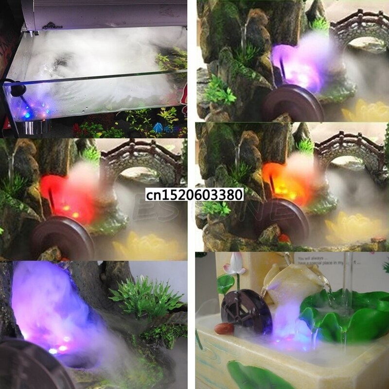 Free_on Ultrasonic12-LED Pond Mist Maker Fogger Water Fountain 3-Color Light EU Plug