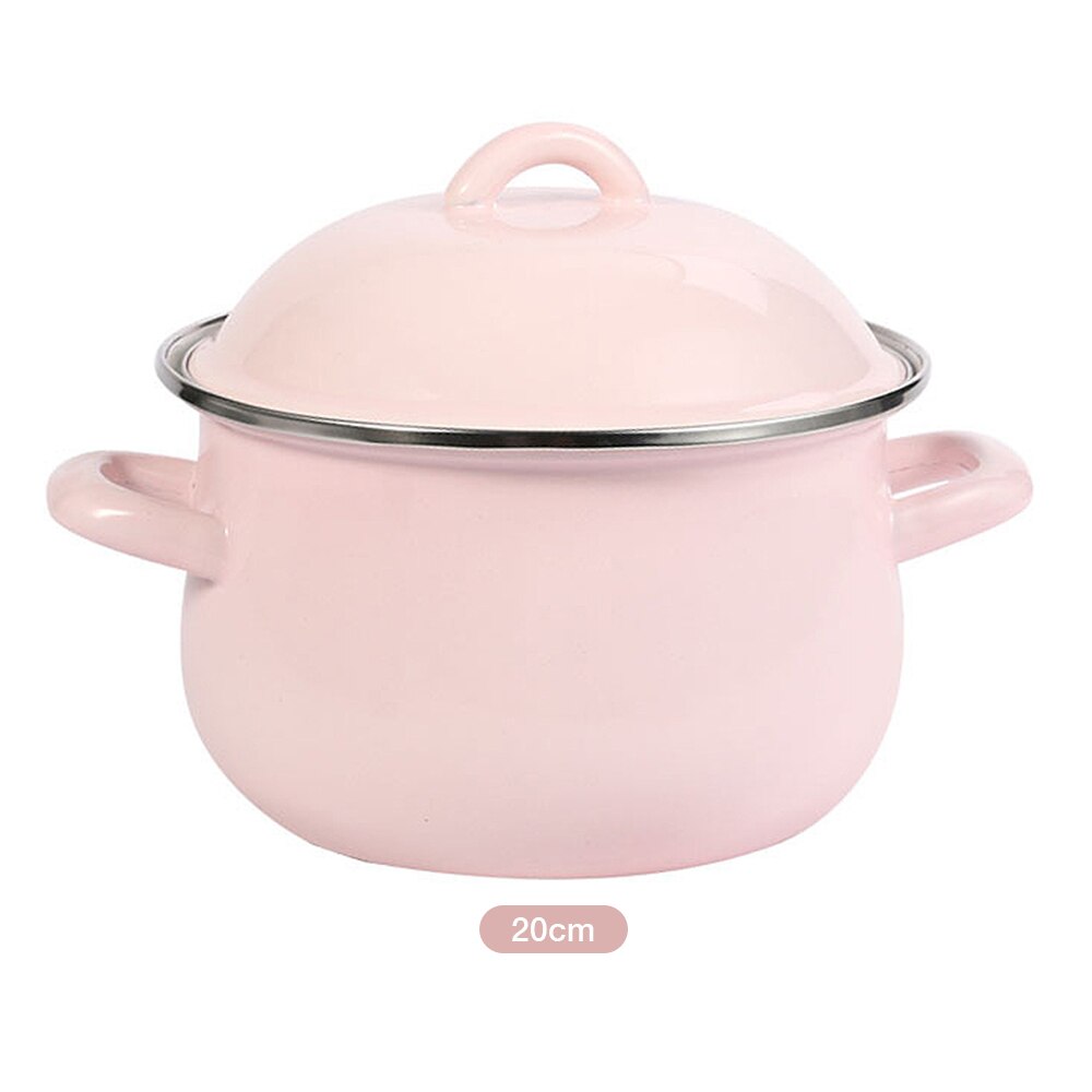 Garnki emaliowane z pokrywką wielofunkcyjne przybory kuchenne garnek robić zupy robić indukcyjnej kuchenki gazowej żywność dla niemowląt owsianka garnek narzędzia kuchenne: 20cm różowy