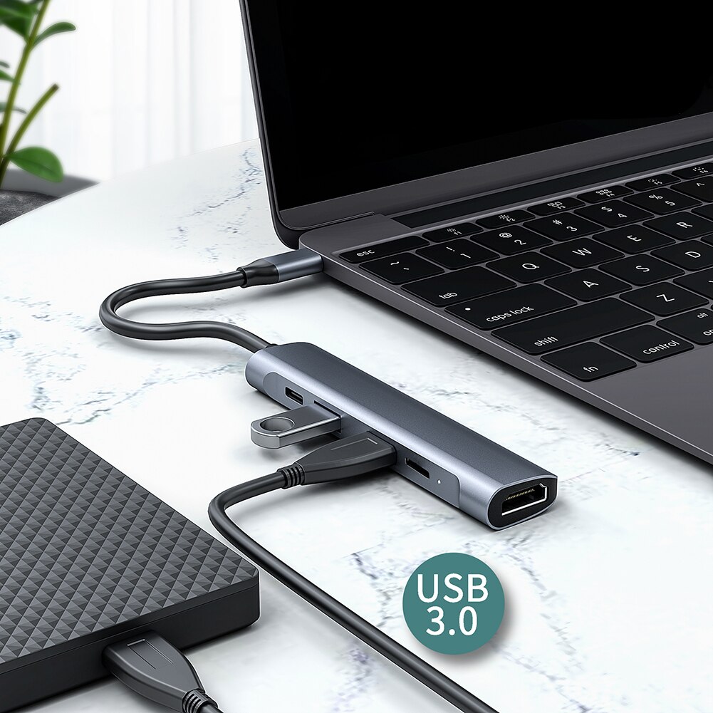 5 in 1 Tipo-C Convertitore centro 4K 1080P HDMI USB2.0 USB3.0 60W PD di Ricarica Veloce molo Tipo-C Adattatore Dati per il computer Portatile desktop