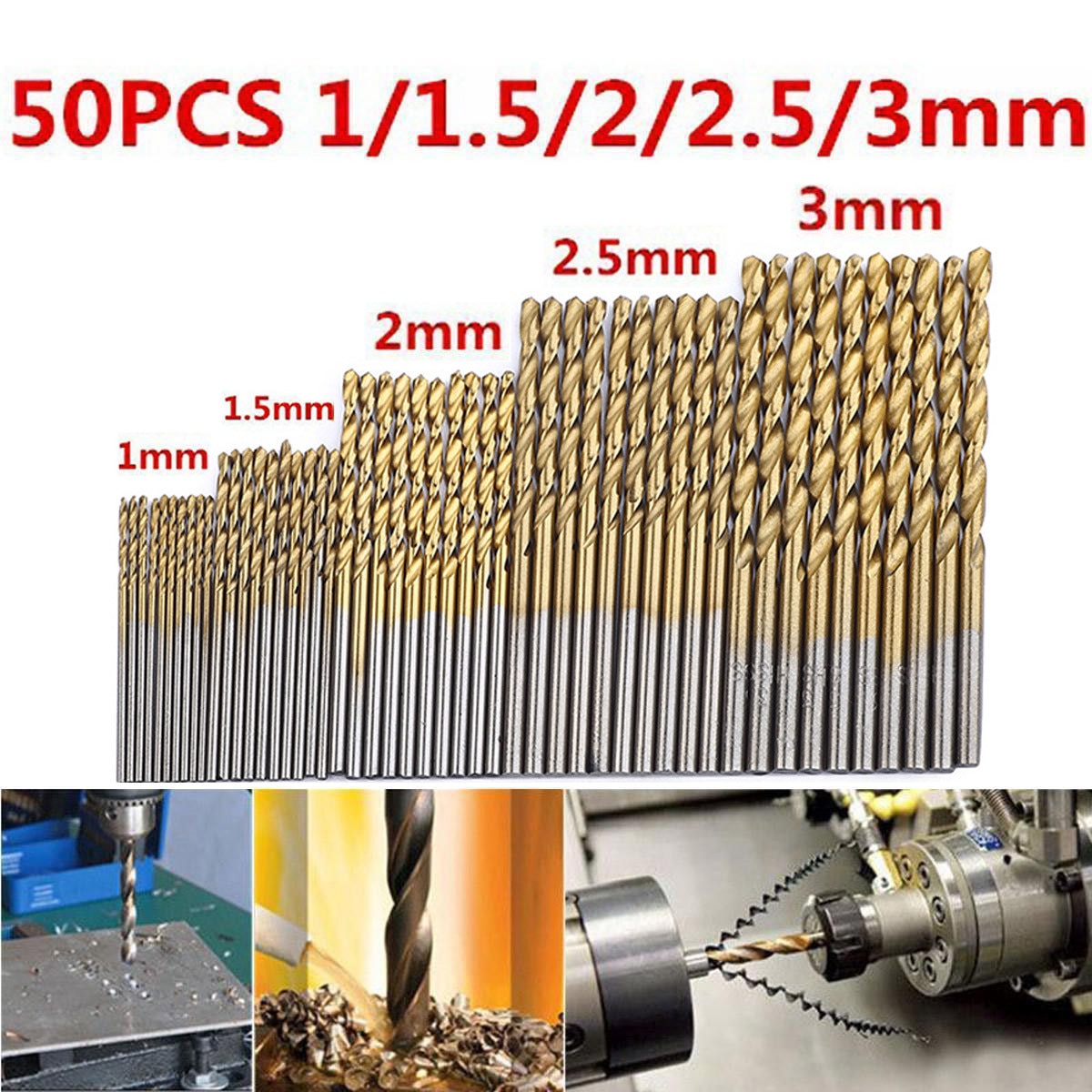 50Pcs HSS Titanium Coated Drill Bits High Speed Steel Drill Bit Set Power Drilling Tools for Wood 1/1.5/2/2.5/3mm Set Tool #jew