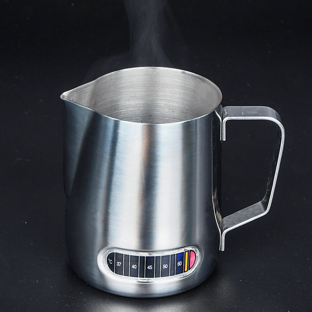Rvs Melk Opschuimen Werper Met Thermometer 600Ml Zweepslagen Melkschuim Jug Espresso Koffie Melkopschuimer Cup Kruik Maker