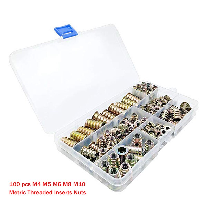 100pcs Hex Drive Head Threaded Nut for wood bushing insert M4 M5 M6 M8 M10