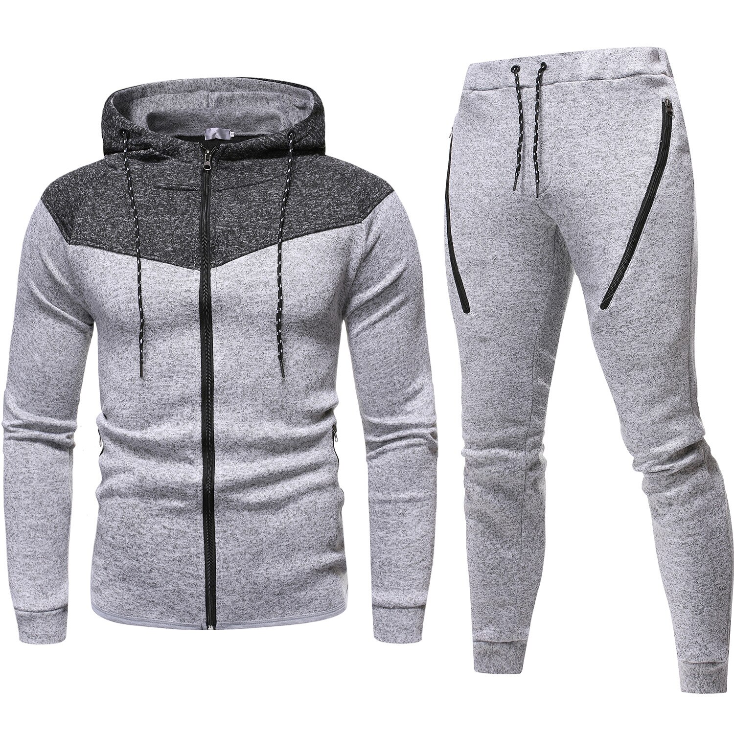 Automne hommes vêtements de sport survêtement sweats homme décontracté 2 pièces costume de sport fermeture éclair jogging hommes ensemble piste entraînement ensemble de course: Gris / 2xl
