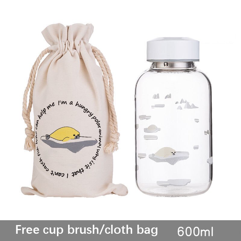 1000ml glazen waterflessen met filter, oceaan walvis zeehond met hoes, sportflessen, kampeerfles, tour drinkgerei borstel: Zakdeksel met filter 2