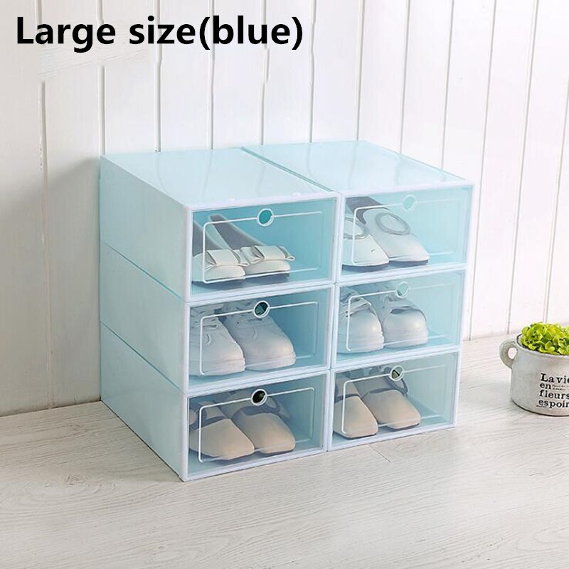 6 Pcs Grote Schoenendoos Verdikte Lade Case Plastic Schoen Dozen Stapelbaar Doos Schoen Organisator Schoenen Opbergdoos Schoenenrek: Large blue