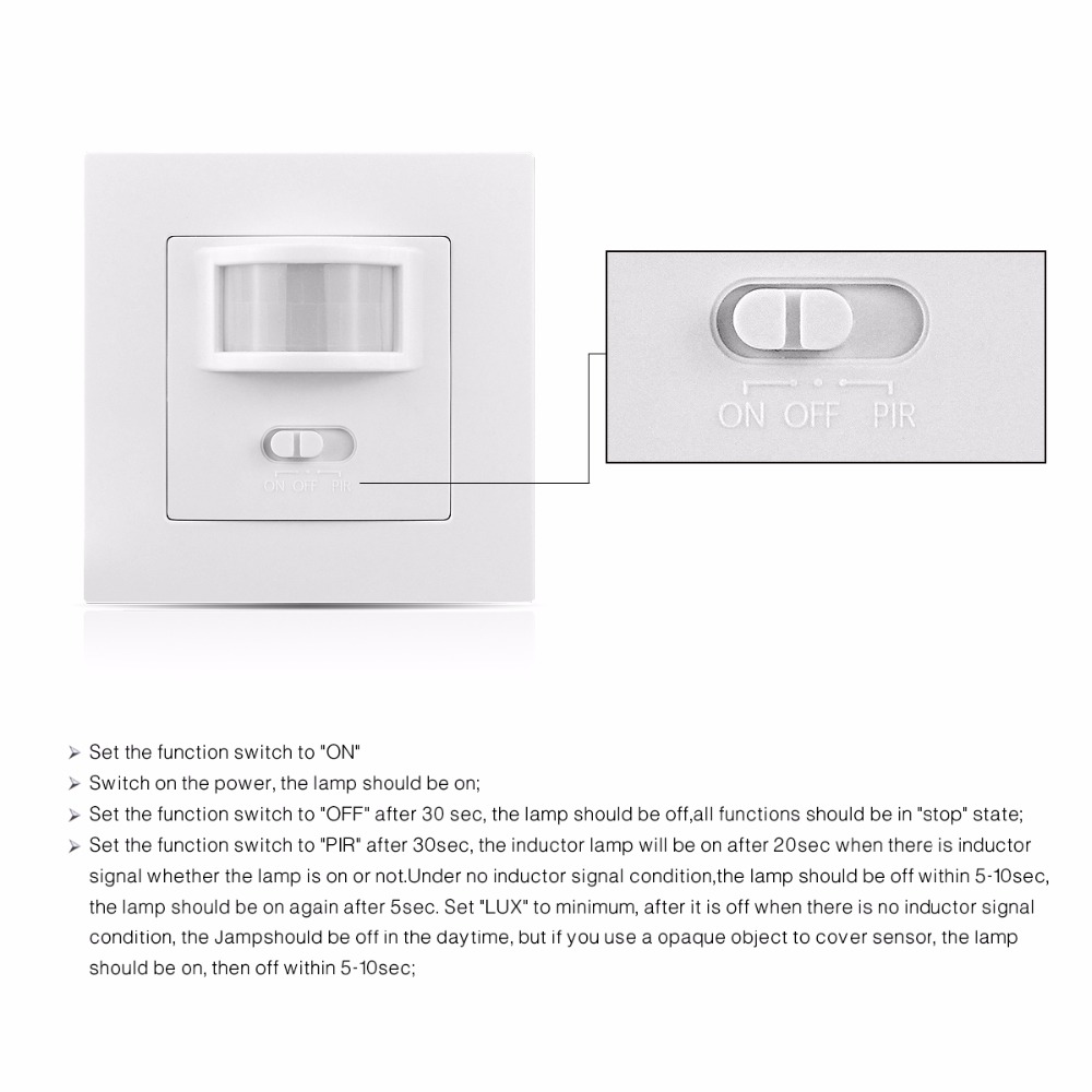 Wall mounted PIR Motion Sensor light Switch ON / OFF Power Electrical Socket Adapter 100V-240V AC MAX 500w load + 10m max
