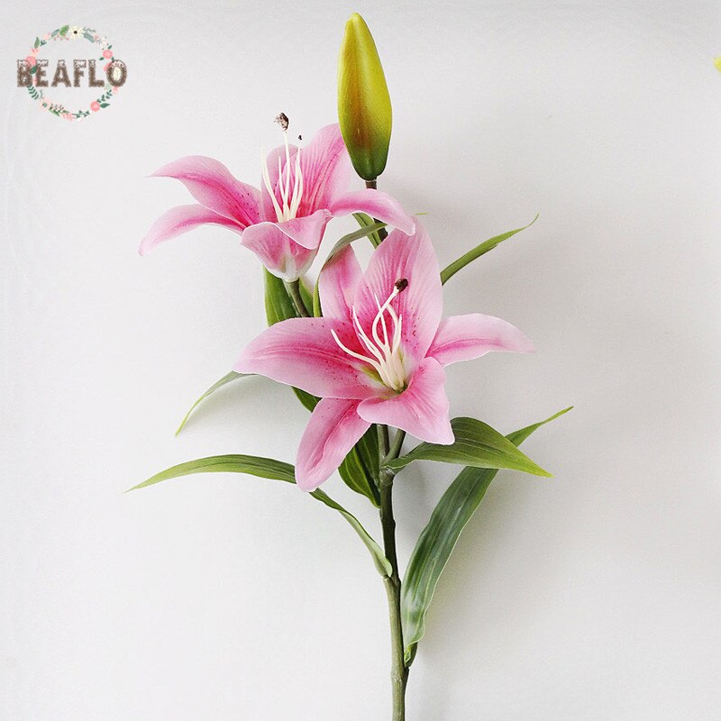 1pc silikon kunstig blomst 3 hoder lilje knopp med lang stang bukett for bryllup hjem fest hotell dekorative