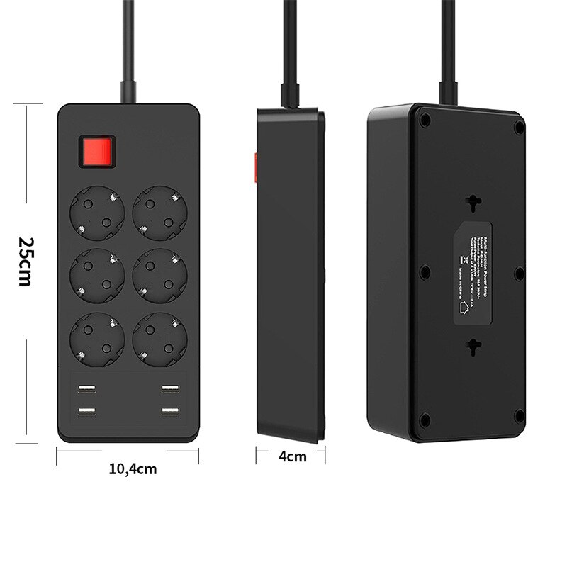 Elektrische Steckdosen Hause Outlet 6 Surge Protector Mehrere Verlängerung Steckdose mit 4 USB Port EU Stecker