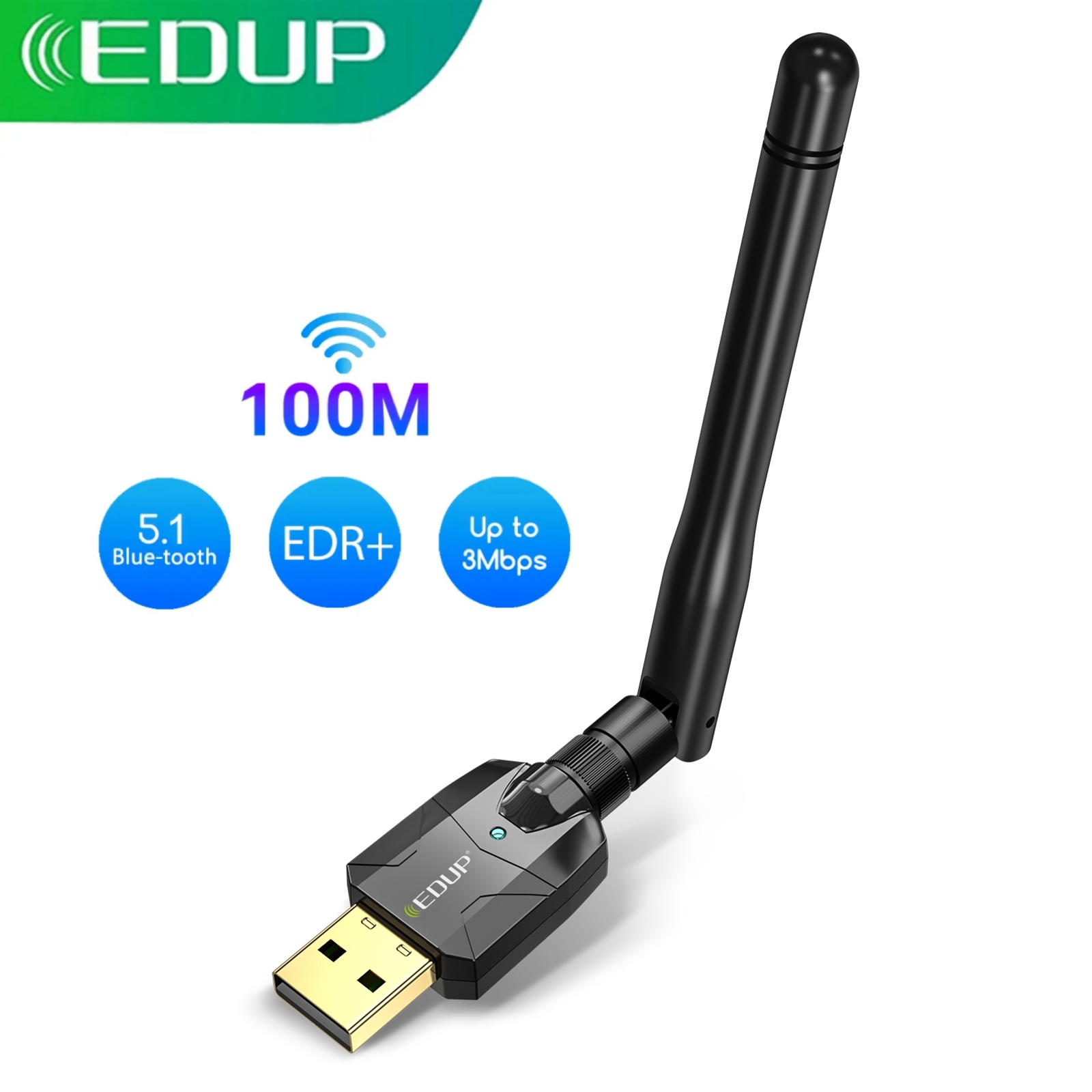 EDUP B3536 Adattatore USB Bluetooth 5.1 Ricevitore EDR Dongle wireless a lungo raggio da 100 M per PC Desktop Win 10/11 Trasferimento rapido dei dati
