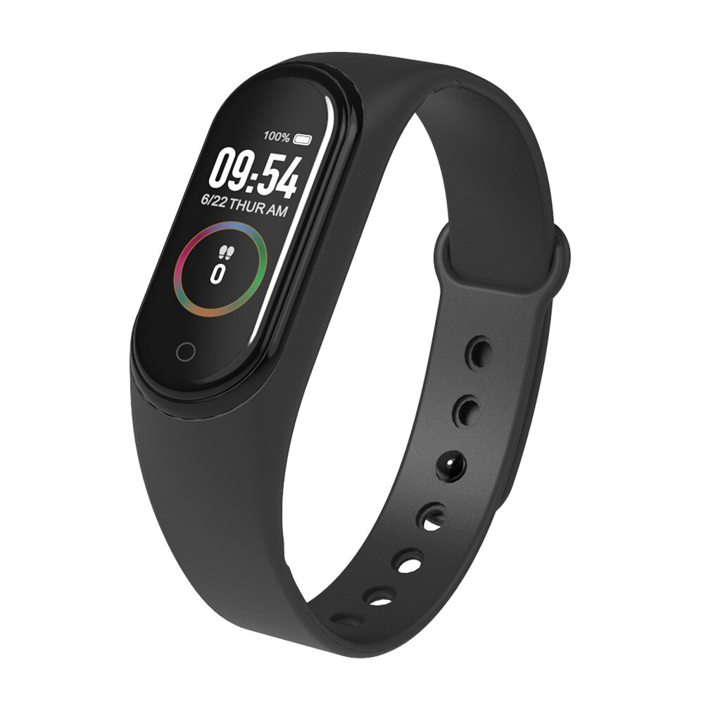 M4 SmartWatch Heart Rate Blood Pressure Monitor Health Wristband Waterproof Bluetooth Sports Smart Band: BLACK add box acc