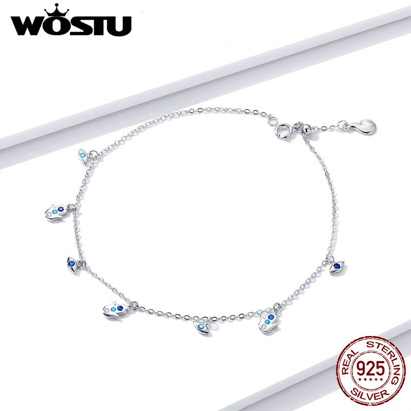 WOSTU – bracelets de cheville en argent sterling 925 pour femme, chaînes à perles rondes, à la