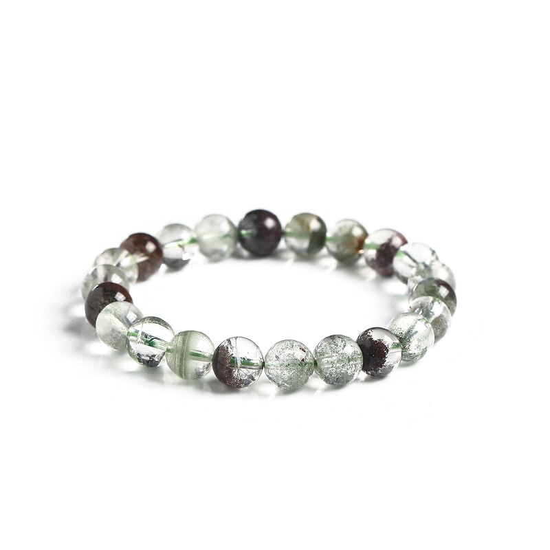 JD-pulsera de cuarzo con cuentas redondas para hombre y mujer, pulsera de cuarzo con de fantasma verde Natural, joyería de , único, piedra curativa de cristal