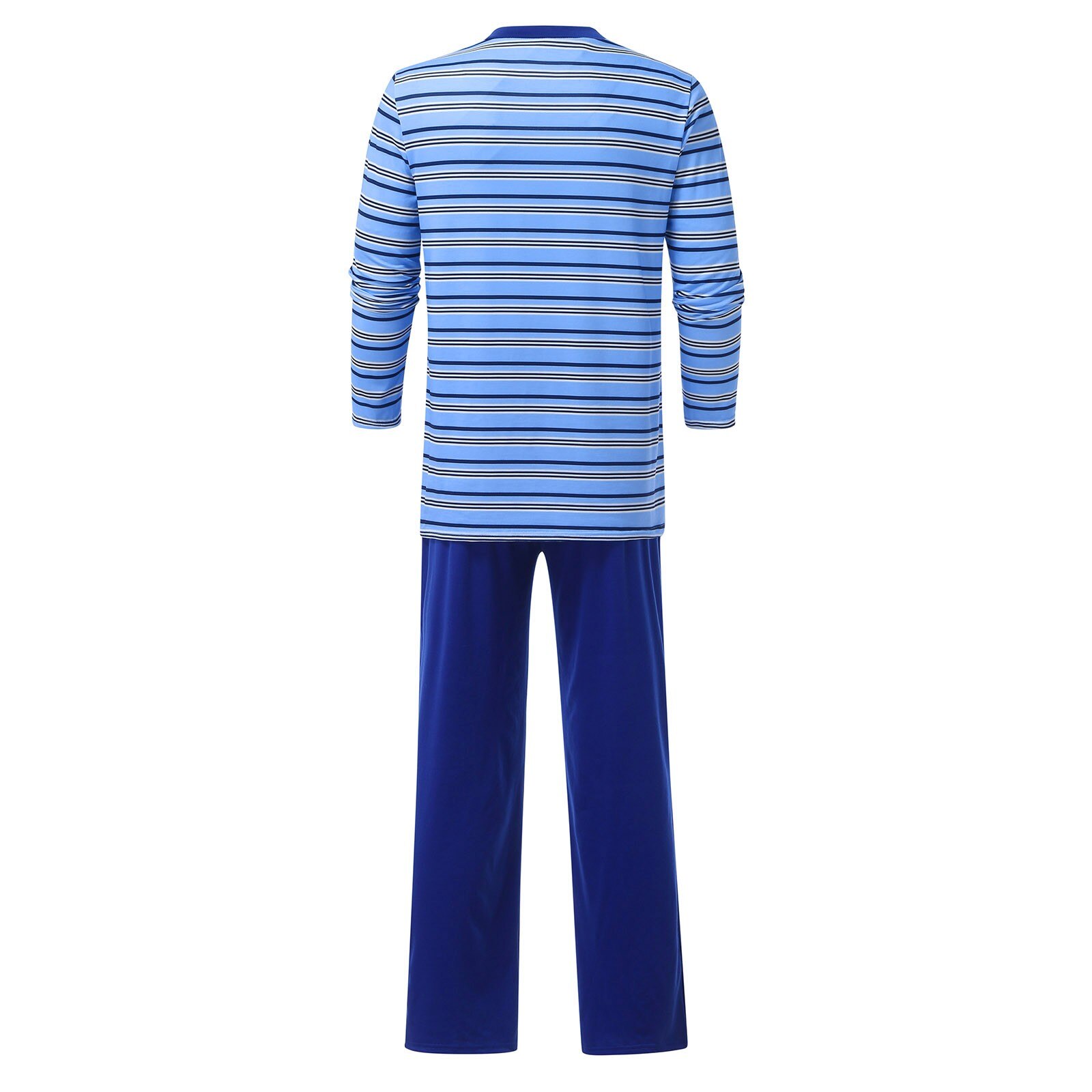 Man Long Sleeve Soft Pajamas Sets Pole Lining Of Blue Striped Top+Solid Pants Set Button Casual Home service suit Sleepwear