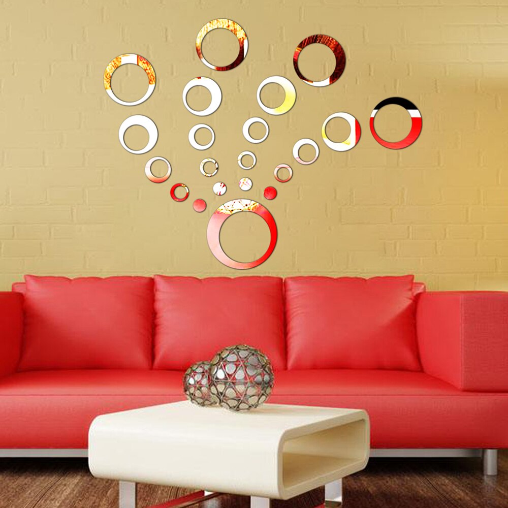 24Pcs 3D Stickers Circle Dot Round Mirror Effect Wall Stickers DIY Living Room Dining Table Background Decal Home Decoration
