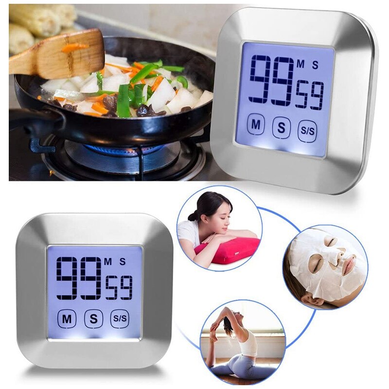 Kitchen Timer with Press Sn - Count and Countdown with Powerful Alarm - netic Backlighting on the Back,Silver