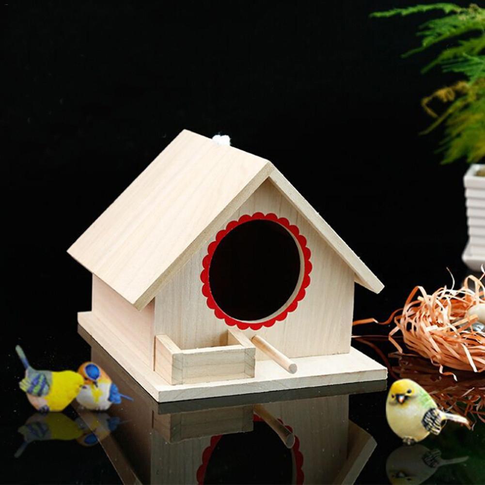 Hut House Garden Wooden Box DIY Pet Toy Bird Nest Hanging Cage Lovely Handmade Outdoor Bird Nest Birdhouse