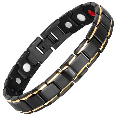 Hottime Therapeutic Energy Healing Bracelet Stainless Steel Magnetic Therapy Bracelet 5 Colors: Gold With Black