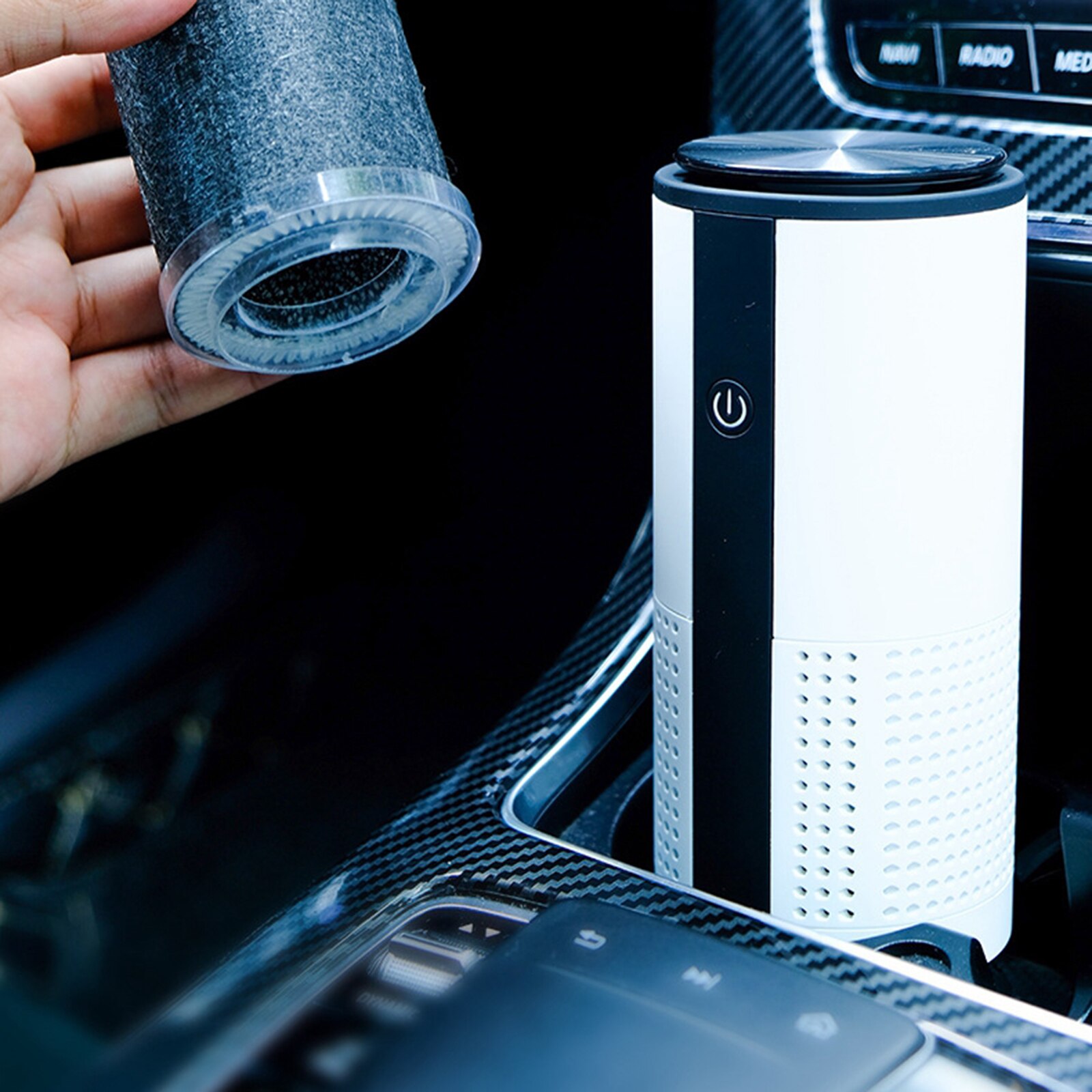 Portable Air Purifier Air Fresher Odor Remover Eliminates Dust for Vehicles Home Bedroom Low Noise USB Powered: white