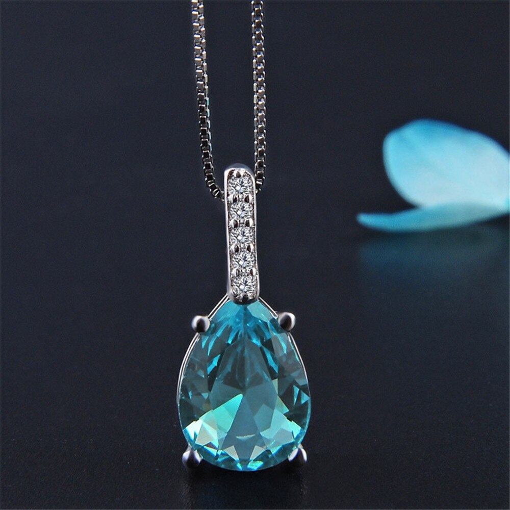 Aquamarin blau edelsteine kristall anhänger halsketten für frauen karat zirkon diamanten weiß silber farbe halsband schmuck