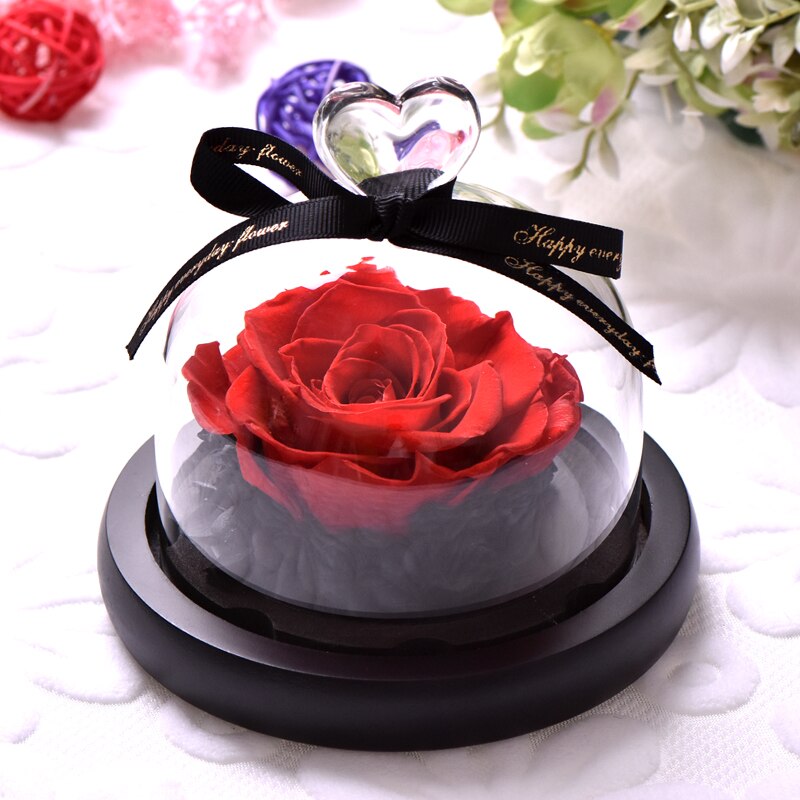 AINYROSE fleur de Rose artificielle en dôme de verre avec lumière LED boîte lampe de nuit Rose éternelle d'anniversaire de mariage pour fille: Red Rose