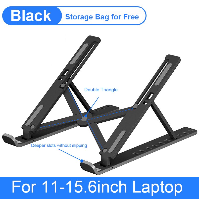 Portable Laptop Stand Adjustable for MacBook Air Pro Base Support Notebook Stand Foldable Laptop Holder ipad Stand Accessories: Vlack