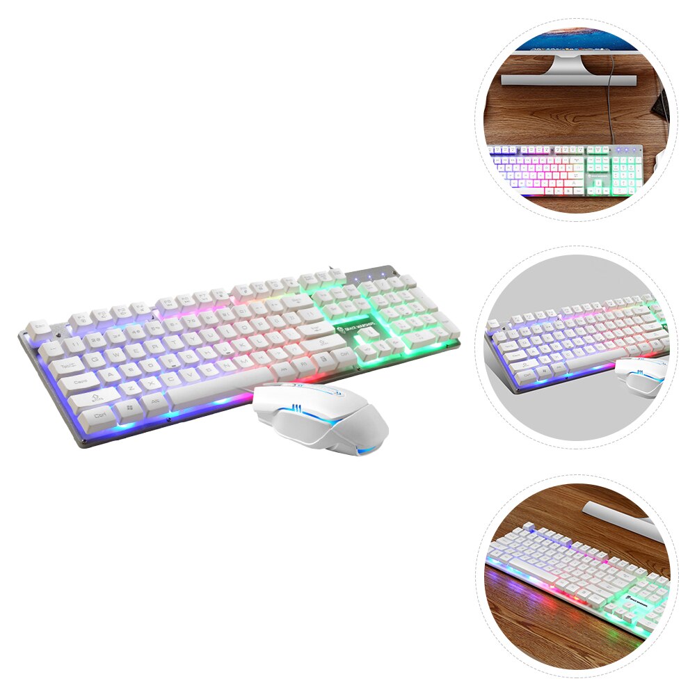 1 Set USB Wired Keyboard and Colorful Backlit Home Office Gaming Supply: White