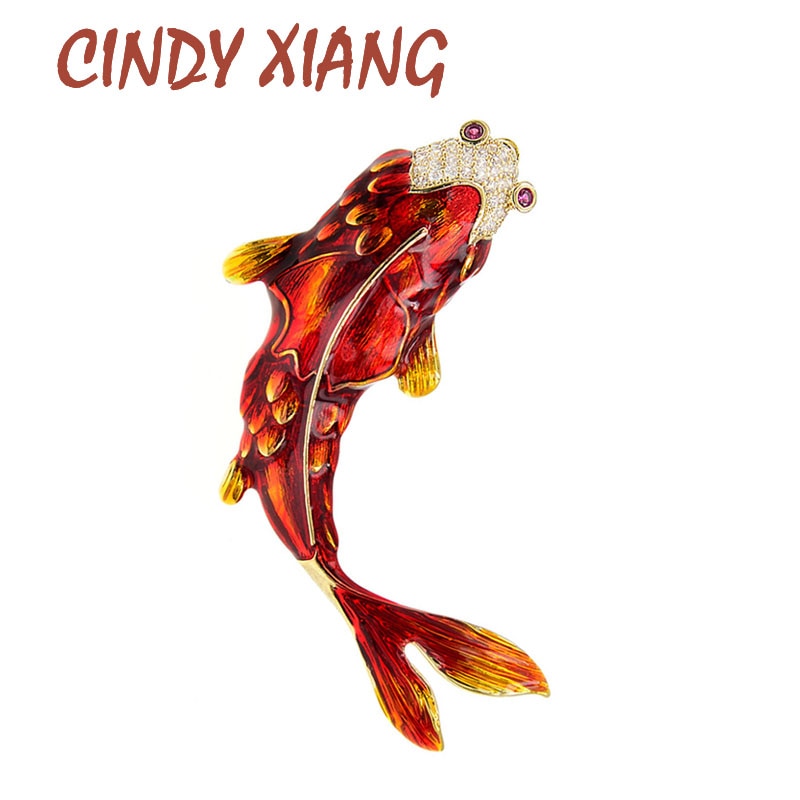 Cindy Xiang Jaar Emaille Karper Broche Zirconia Vis Pin Broches Voor Vrouwen Rode Kleur Jaar Sieraden Goede