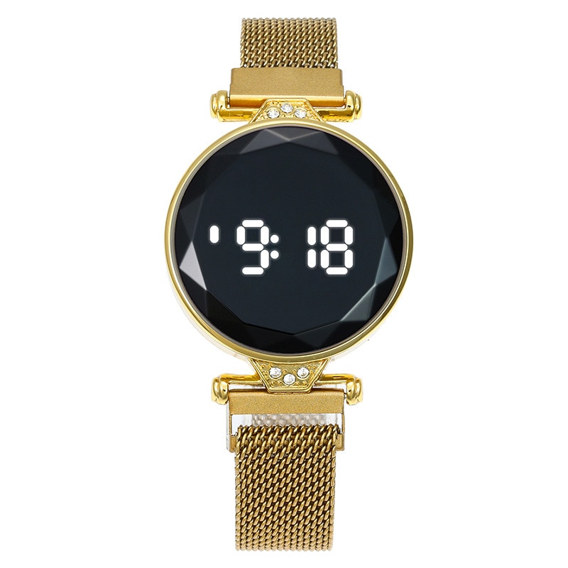 Montre-Bracelet magnétique milanaise pour femmes, montre-Bracelet de Sport numérique LED, horloge électronique pour dames et filles: Or