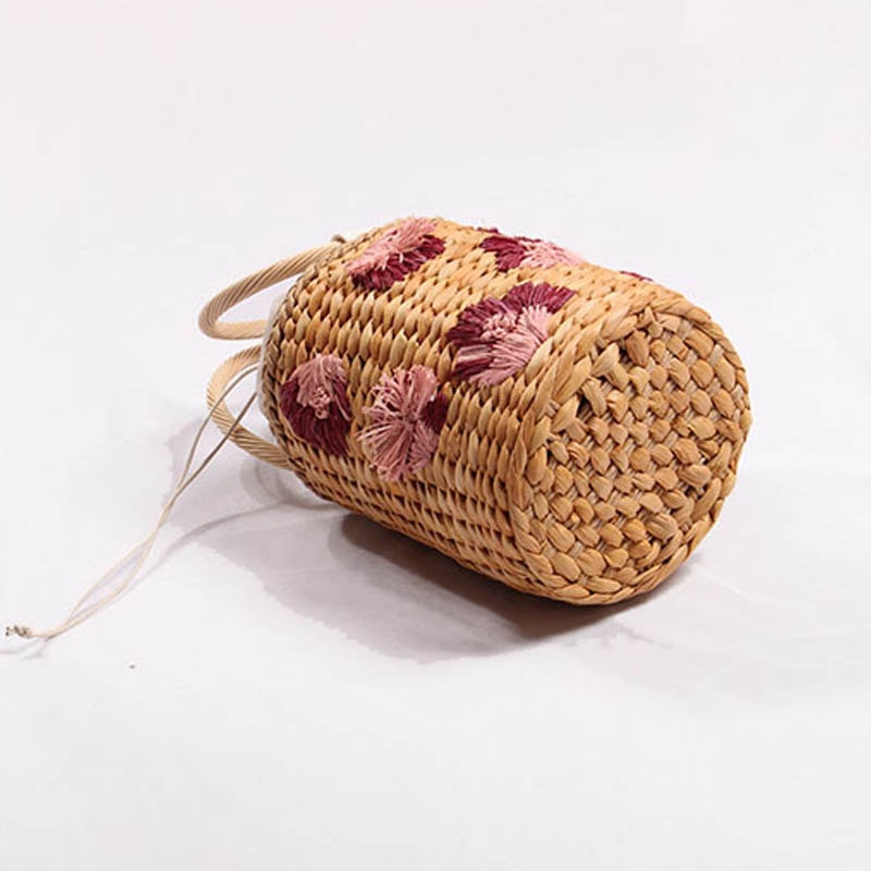three-dimensional flower hand-held straw woven bag lovely bucket hand woven bag women's Beach handbags