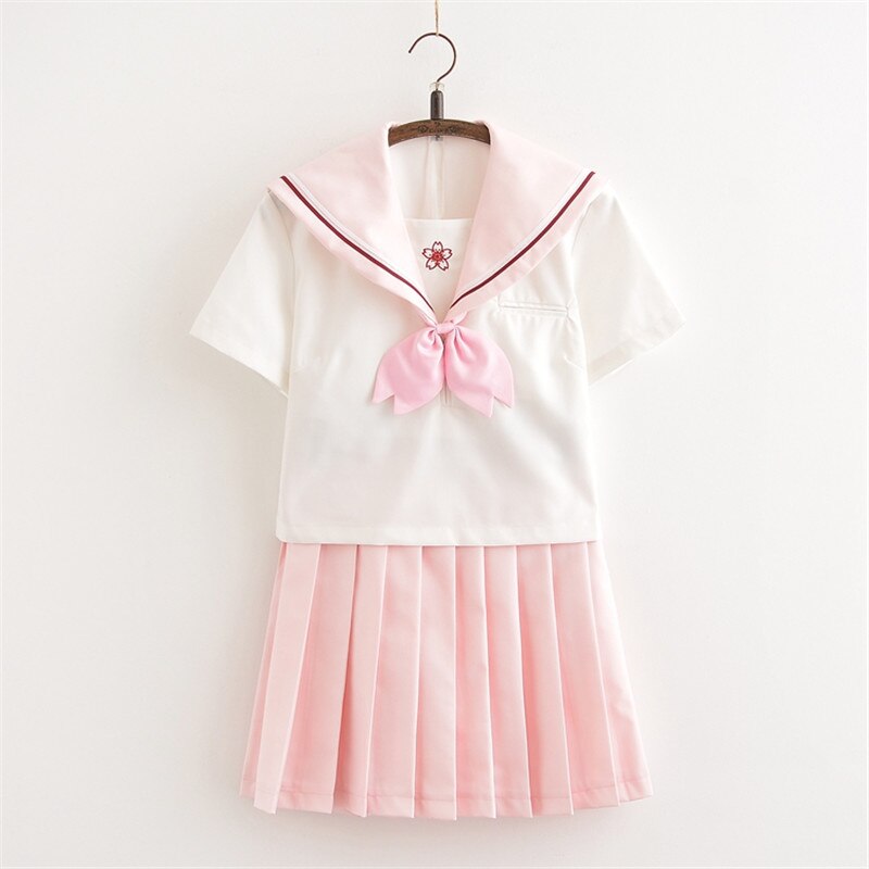 Costume de marin japonais doux pour filles, uniforme scolaire à manches courtes, uniformes JK rose doux XXL: Short Sleeve Set / M