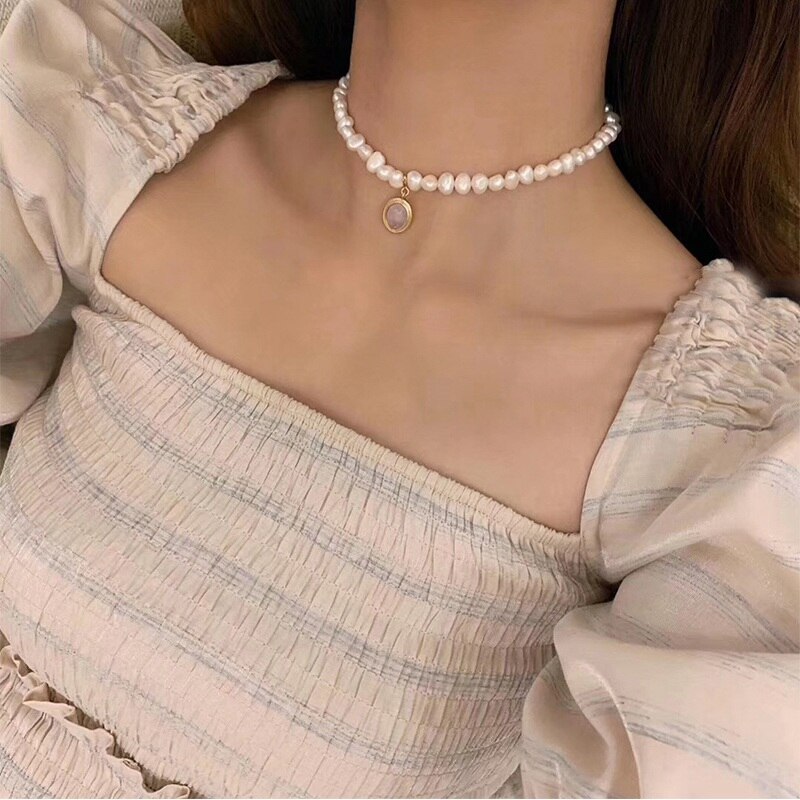 MENGJIQIAO Japan Baroco stil Jahrgang Süßwasser Perle Halsband Halskette Für Frauen Mädchen Elegante Opal Collares Schmuck Kolye