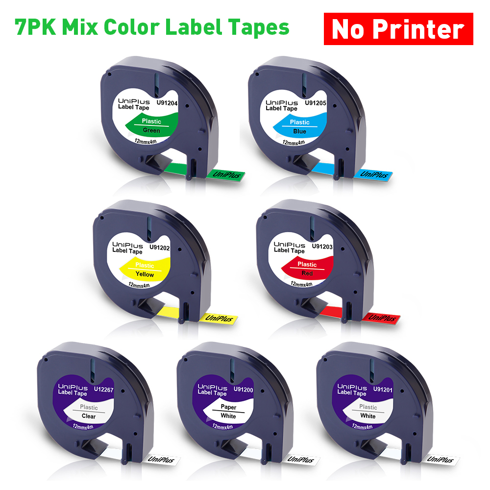 Dymo Labeling Machine Dymo Letratag 100H Dymo LT100H LT-100H Dymo Labeller with 7PK Compatible Dymo Tape 12267 12mm LT Label: 7PK Mix Colors