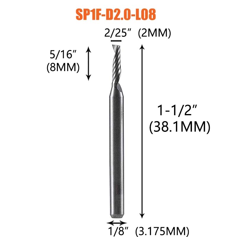 Dreanique 1pc Single Flute Spiral End Mill 1/8 1/4Inch Shank CNC Carbide Aluminum Inch Size Cutter for woodworking Acrylic ACM: 32mm