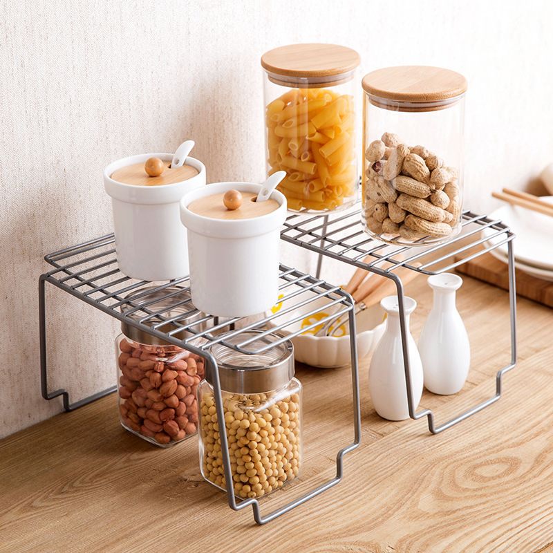 Kitchen Storage Rack Metal Cupboard Storage Shelf Non-Skid Spice Rack Multilayer Superposition Organizer Bathroom Saving Space