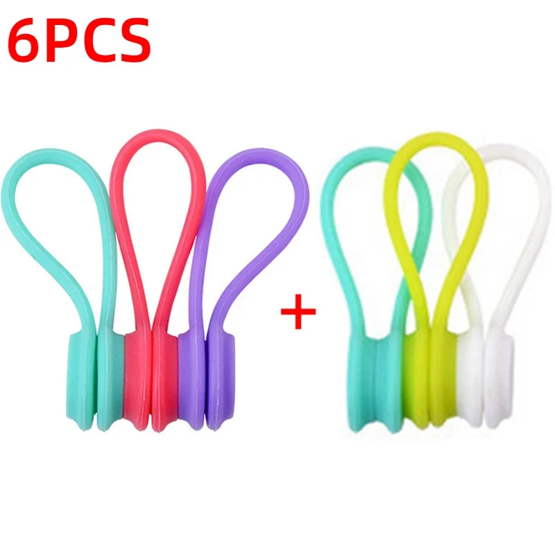 Bridas magnéticas para cables, organizador enrollador de cables de silicona, soporte de almacenamiento para auriculares, Clips para Cable de datos de auriculares, 3-12 Uds.: Gris