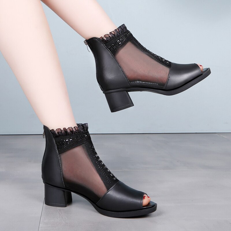 Gladiatorsandalen peep toe sandalen laarzen zomer mesh hoge hakken nette schoenen dames kant enkelband laarzen sandalen dames 8122n