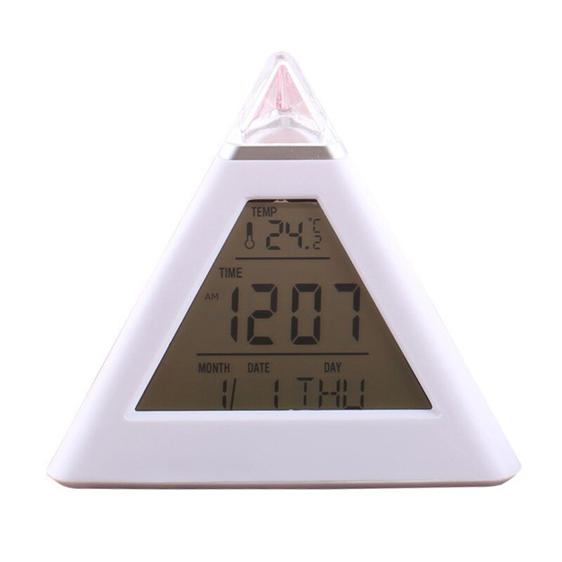 Digital LED Alarm Clock 7 Colors Changing Night Light Time Temperature Display Pyramid Shape Desk Clock: Default Title