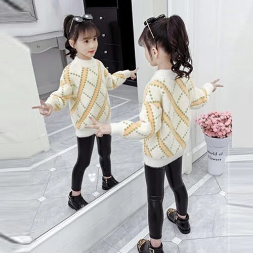 Maglione per ragazze New Fashion abbigliamento autunno e inverno per bambini camicia in velluto di visone per bambina: WHITE / 120